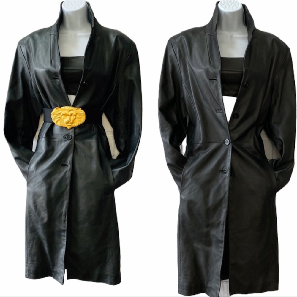 VINTAGE Black Genuine Leather Coat Size L